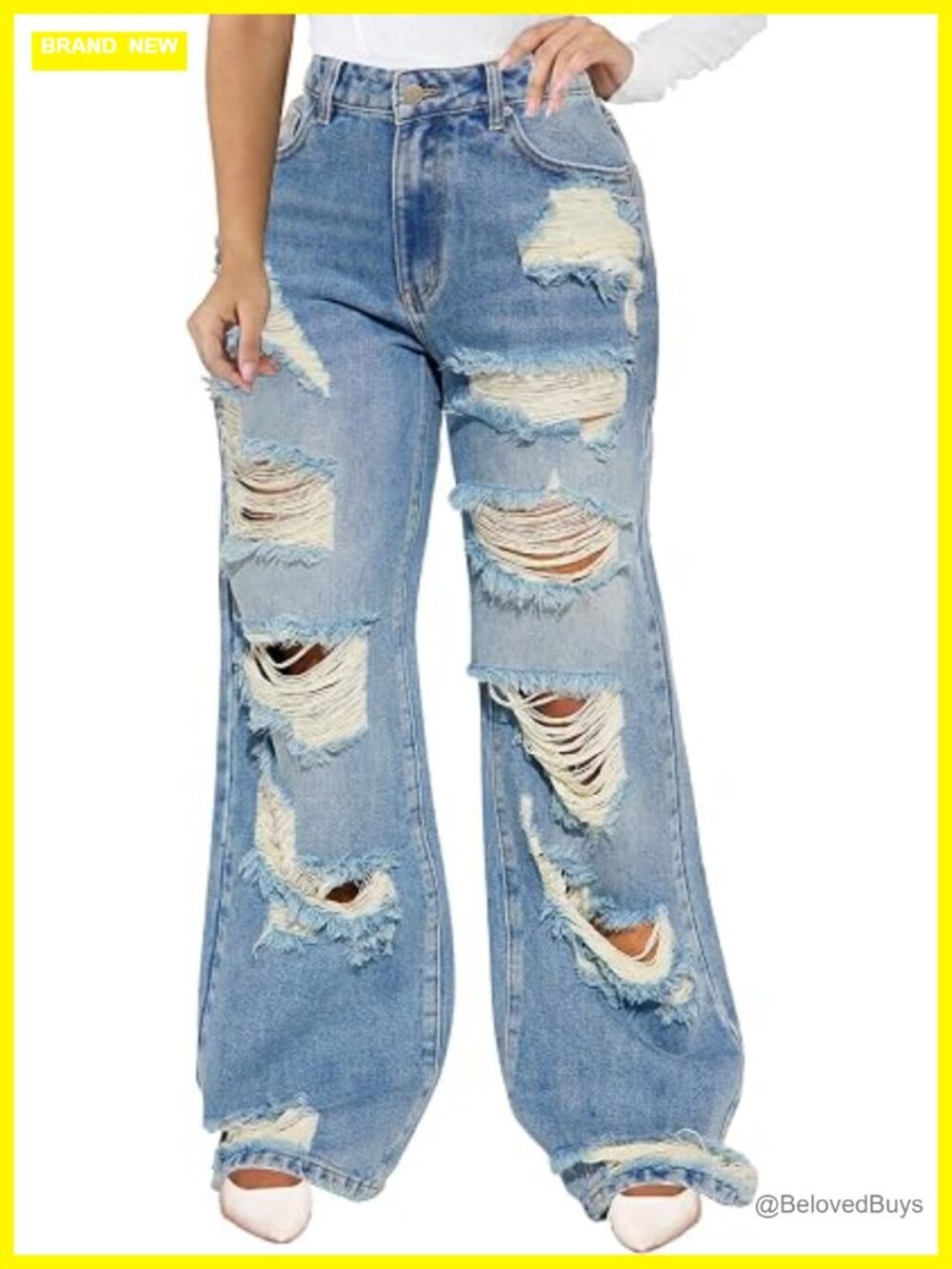 Baggy Ripped Jeans Wide Leg Retro Denim Pants Elastic Waist